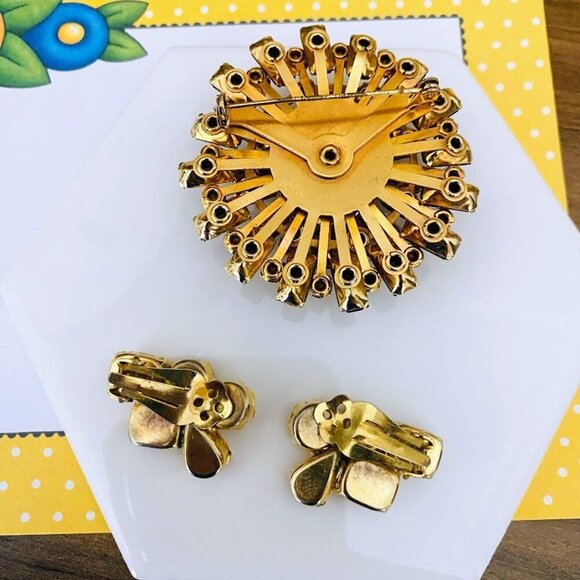 Vintage Amber & Brown Crystal Brooch & Matching Earrings Set - Picture 3 of 3